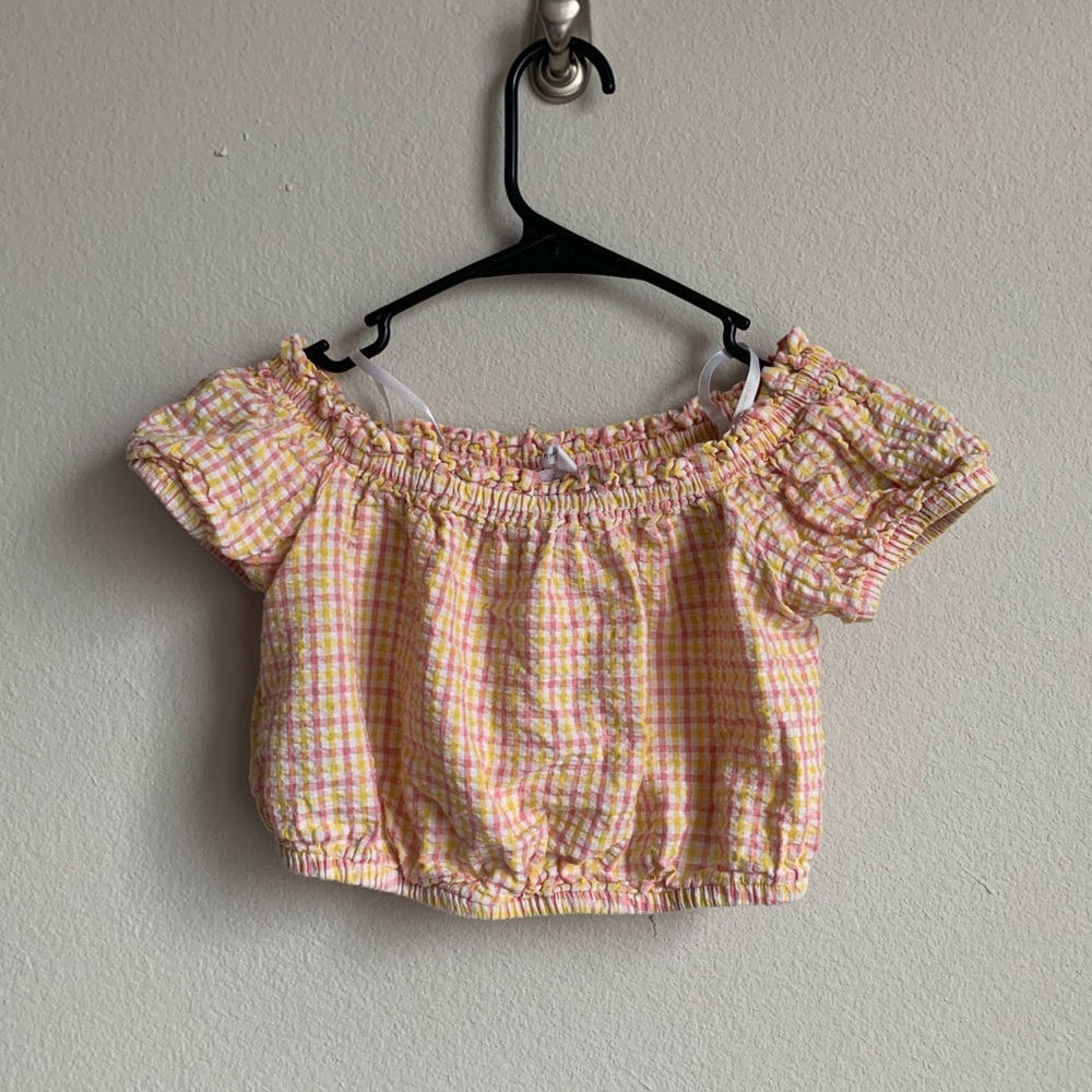 BCBG pink and yellow gingham crop top